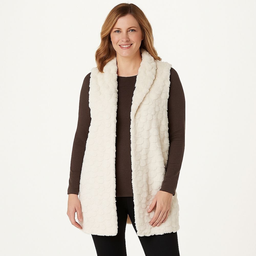 White Textured Faux Fur Vest Women’s M Cozy Layering Fall Winter Boutique